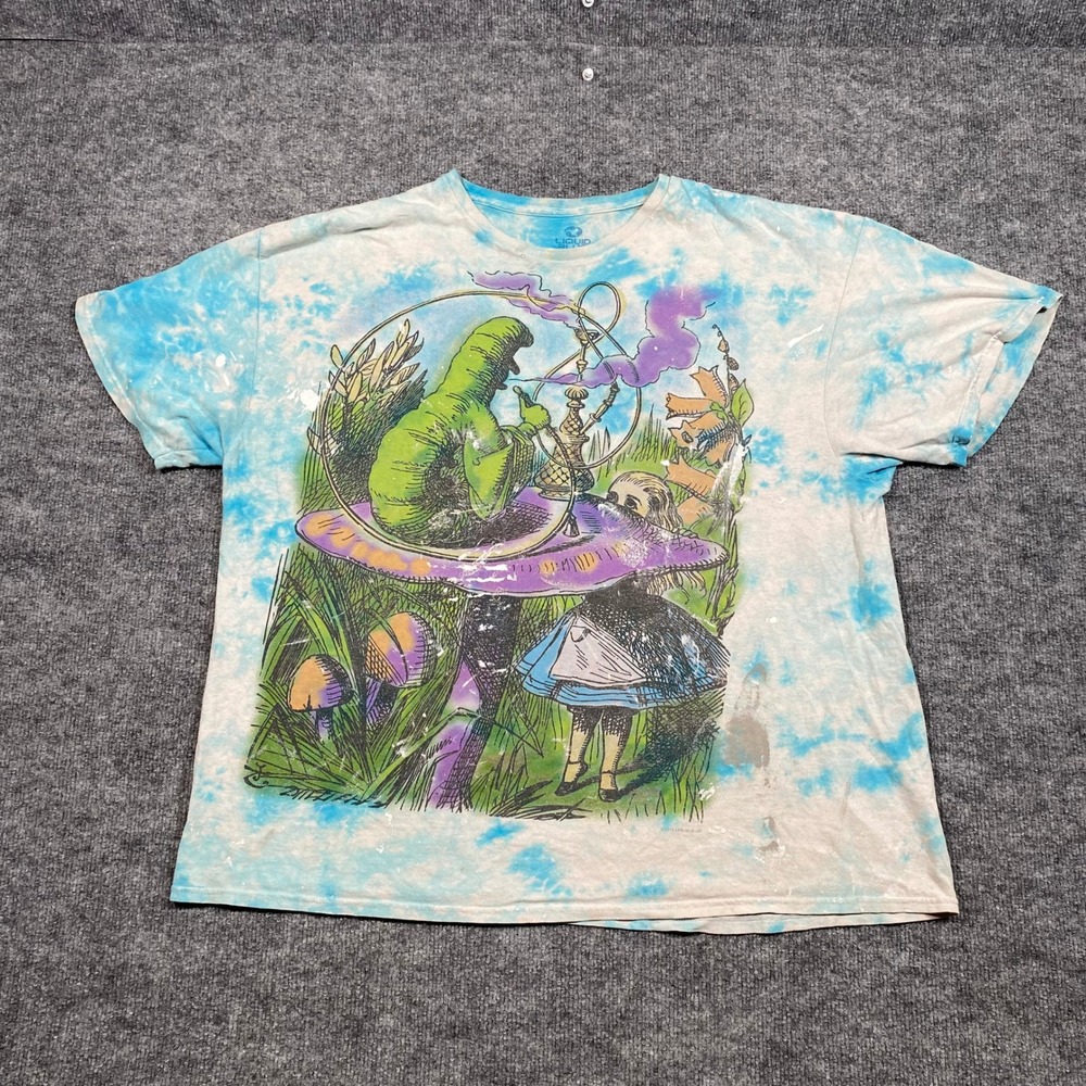 Liquid Blue Alice in Wonderland Caterpillar Tie Dye Graphic T-Shirt XXL Blue‎